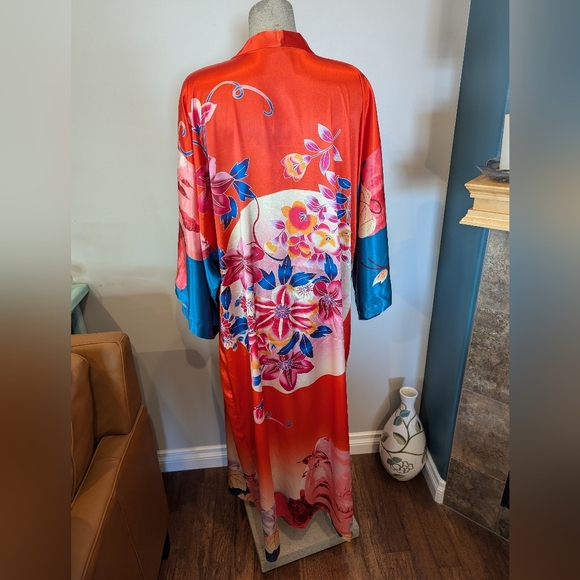 Vintage Floral Kimono in orange teal blue and pink One size fits most - Picture 3 of 16